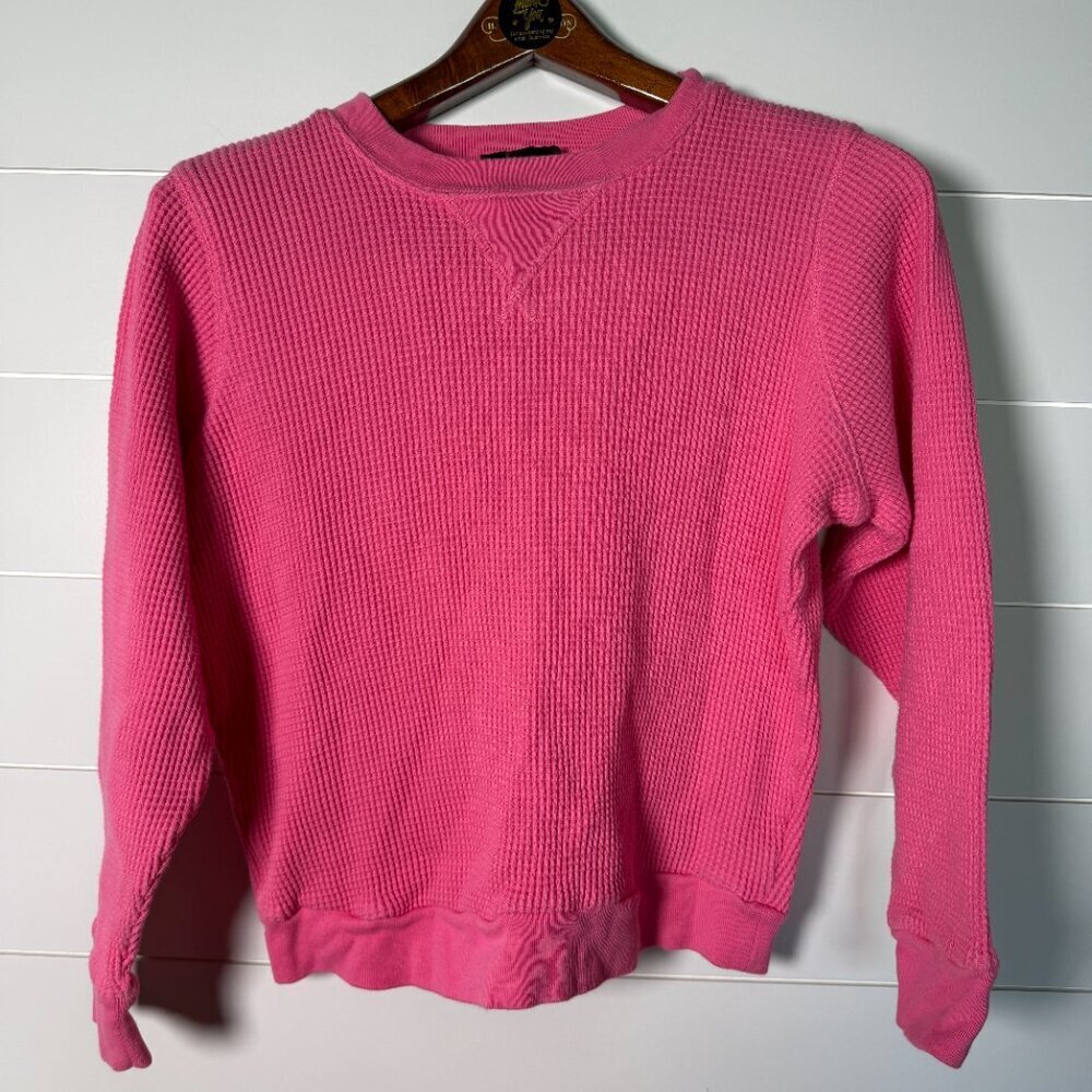 J. Crew Waffle Knit Crewneck Hot Pink Sweatsuit/Lounge Set Sz S 100% Cotton